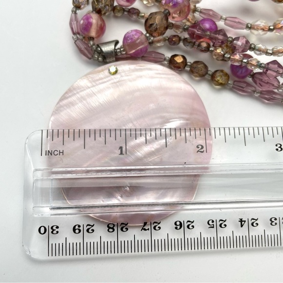 Pink Mother of Pearl Shell Pendant Multi-strand Necklace - Picture 10 of 12